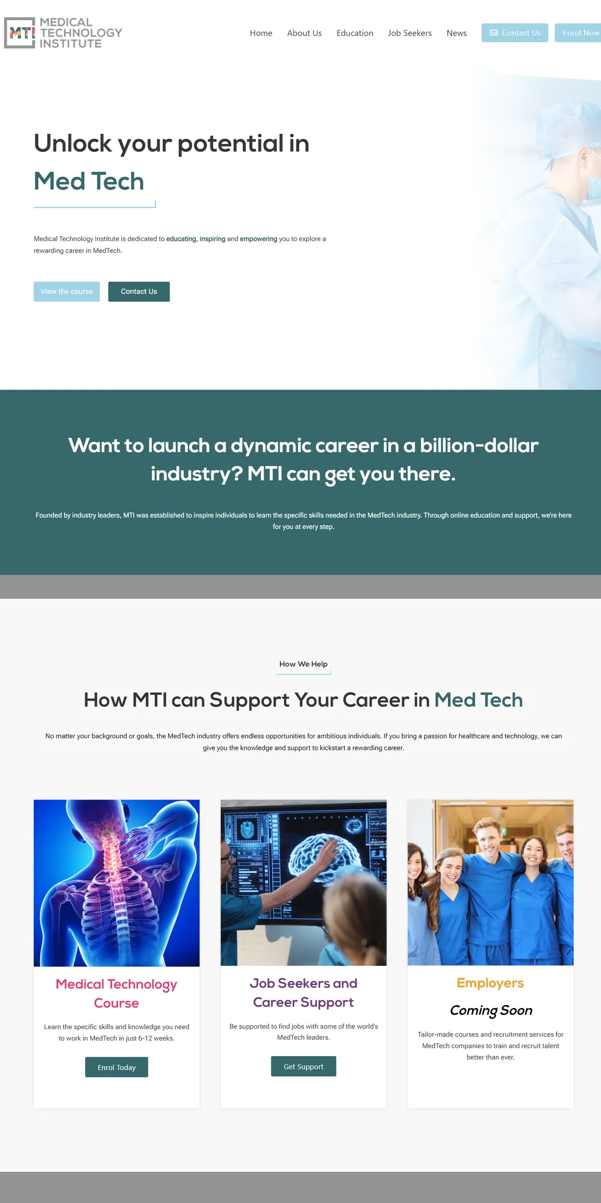MTI homepage screenshot